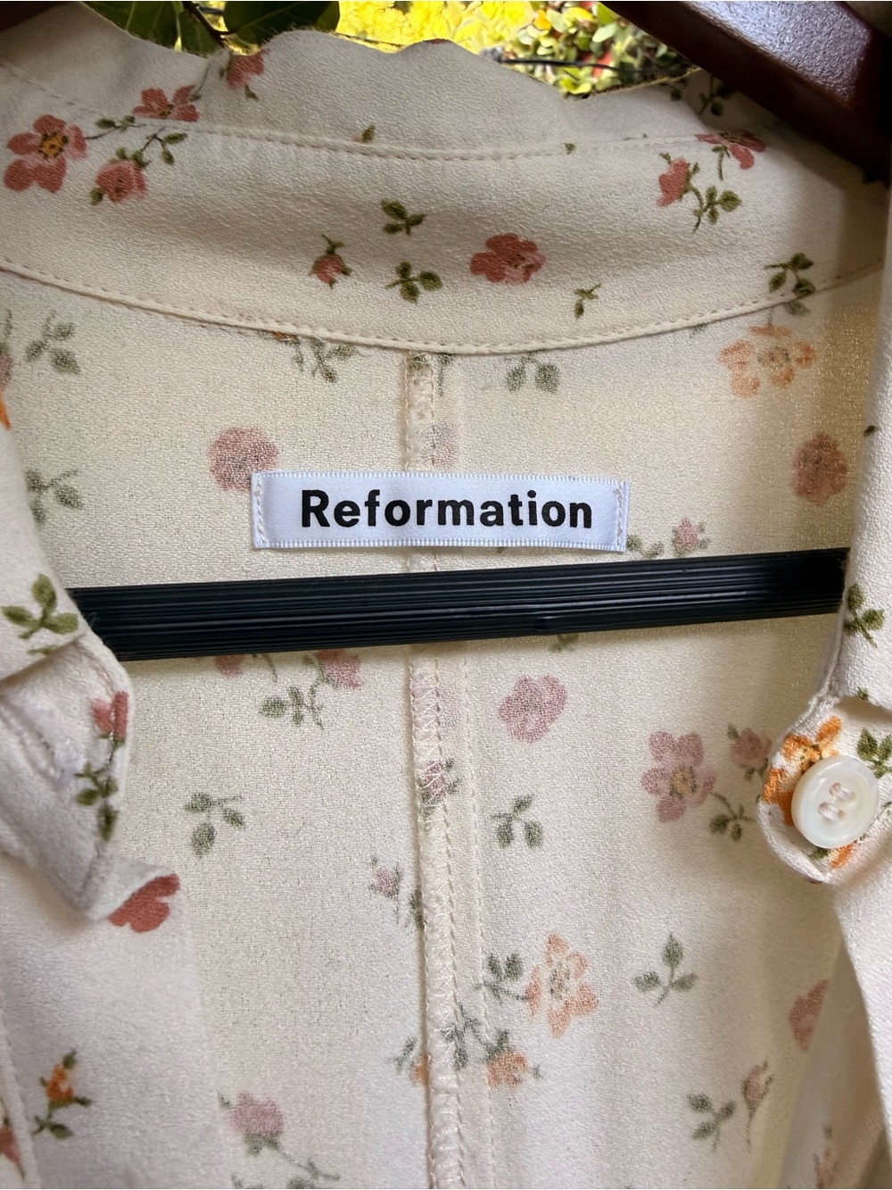 Reformation Cream Shirt with Pink and Peach Floral Print - Picture 4 of 5
